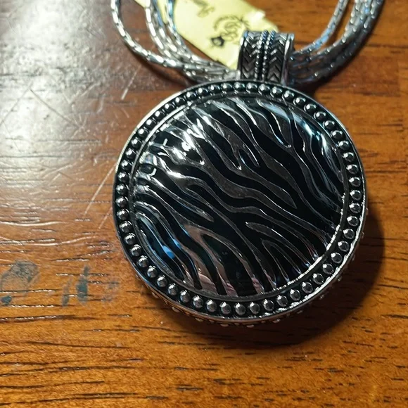 Vintage Premier Designs silver color multi strand necklace with zebra pendant. - Picture 2 of 4